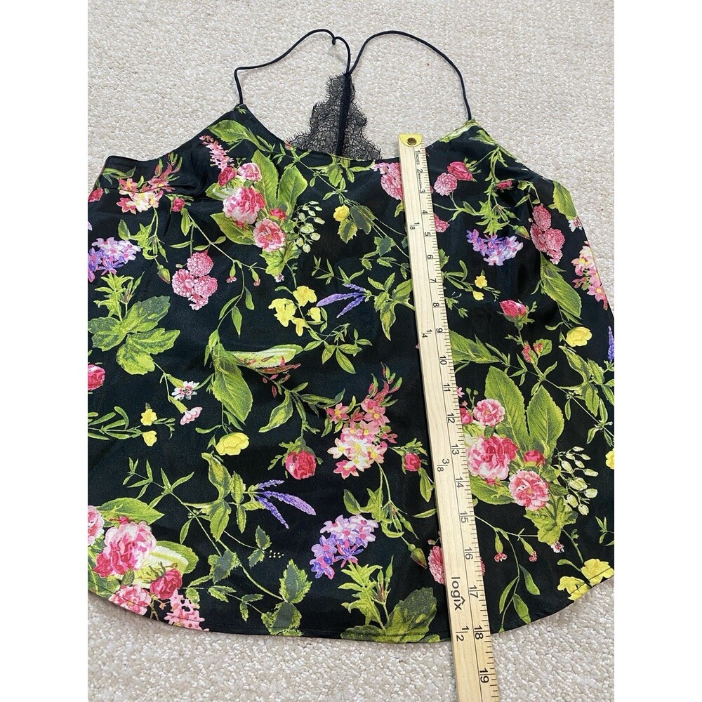 Victorias Secret Satin Camisole Top NWT Black Floral Lace Back Halter Size L - Picture 9 of 11